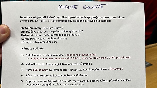 Nmty obyvatel ehoovy ulice k problmu s provozem klubu Sfra. (19. prosince 2024)