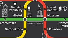 Nová schémata linek praského metra, tzv. jezevíci (prosinec 2024)