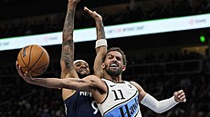 Trae Young (11) se sna�í prosadit p�es Nickeila Alexandera-Walkera (9).