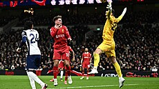 Liverpoolský Alexis Mac Allister pekonává brankáe Tottenhamu Frasera Forstera.