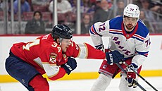 Filip Chytil (72) z New York Rangers st�ílí na bránu Florida Panthers kolem...
