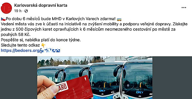 Fale�ný profil na sociální síti nabízí supervýhodné jízdné v karlovarské MHD.