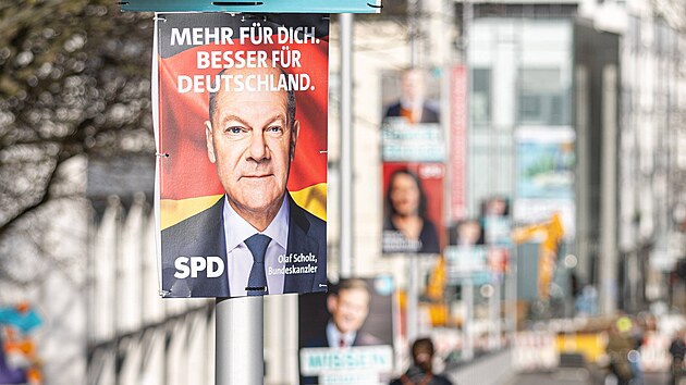 P�edvolebn� plak�t SPD v Bonnu (6. ledna 2025)