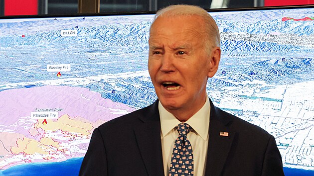 Joe Biden se vyjad�uje k po��r�m v okol� Los Angeles. (8. ledna 2025)