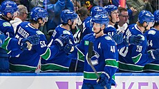 Elias Pettersson slaví trefu proti Nashvillu.
