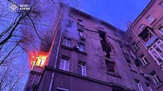 Následky ruského novoro�ního útoku na Kyjev. (1. ledna 2025)
