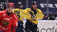Zlínský Jesse Paukku slaví rozhodující branku proti Prost�jovu.
