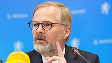P�edseda vlády Petr Fiala na tiskové konferenci ke zve�ejn�ní zprávy ohledn�...