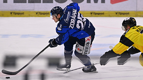 Vítkovický Patrik Zdráhal vede puk v zápase proti Litvínovu.