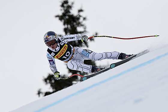 Ester Ledecká jede super-G na Sv�tovém poháru v Cortin�.