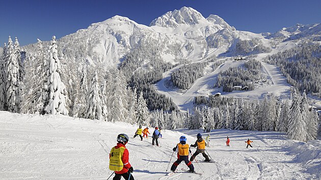 Skiing class, children's group, Nassfeld, Hermagor, Carinthia, Austria, Europe,Image: 43427614, License: Rights-managed, Restrictions: , Model Release: no, Credit line: Werner Lang / imageBROKER / Profimedia