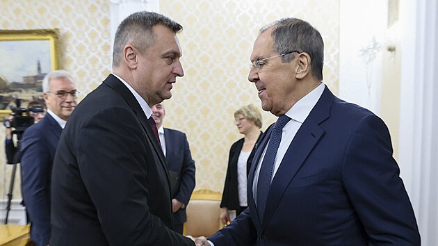 M�stop�edseda slovensk�ho parlamentu Andrej Danko a rusk� ministr zahrani�� Sergej Lavrov (14. ledna 2025)
