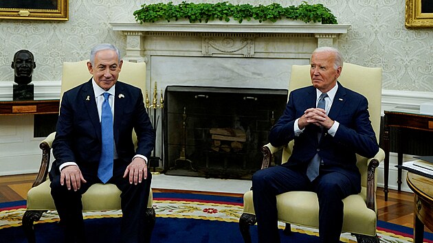 Biden a Netanjahu b�hem spole�n�ho jedn�n� (25.  �ervence 2024)