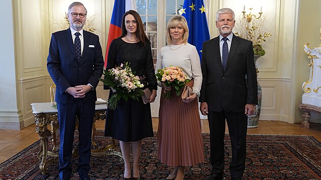 �esk� premi�r Petr Fiala s man�elkou Janou Fialovou na spole�n�m ob�d� s prezidentem Petrem Pavlem a Evou Pavlovou. (13. ledna 2025)