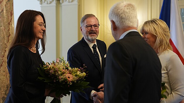 �esk� premi�r Petr Fiala s man�elkou Janou Fialovou na spole�n�m ob�d� s prezidentem Petrem Pavlem a Evou Pavlovou. (13. ledna 2025)