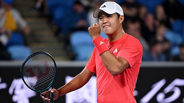 Learner Tien se raduje z vyhran�ho setu ve druh�m kole Australian Open.