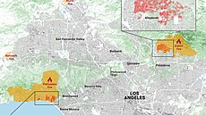 Rozsah po�ár� v Los Angeles k 13. lednu