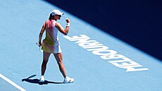 Polka Iga �wiateková se raduje ze získané vým�ny b�hem t�etího kola Australian...