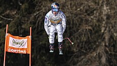 Ester Ledecká v tréninku na sjezd v Cortin� d�Ampezzo.