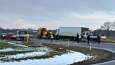 K�i�ovatka nedaleko Pod�brad, kde dochází k �astým dopravním nehodám. (15. ledna 2025)