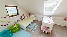 Pracovní stoly pod st�e�ními okny jsou posuvné, jezdí v kolejni�ce, kterou lze...
