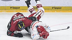 Spar�an David N�me�ek a hradecký Jordann Perret  v bitce b�hem vzájemného...