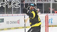 Litvínovský David Kae slaví gól v utkání s Kometou.