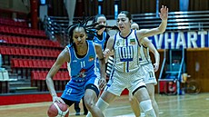 Breon Gunnelsová (vlevo) z Trutnova kontroluje mí�, brání ji Kate�ina Chodorová...