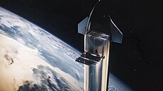 Schematické znázornní zásobníku na vypoutní druic Starlink z rakety Starship