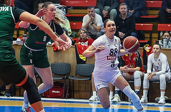 Natálie Martiková ze Sokola Hradec Králové u míe v zápase s SB Ostrava,...