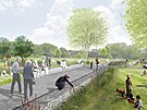 Dvan�ctihektarov� park v Ji��n� bude tvo�it travnat� p�s a koryto Cidliny se...