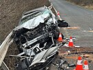 Nehoda dvou automobil u Nuic. idii se eln stetli, kdy jeden z nich vjel...
