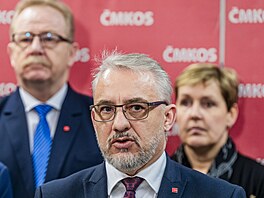 Tisková konference eskomoravské konfederace odborových svaz proti navrhované...