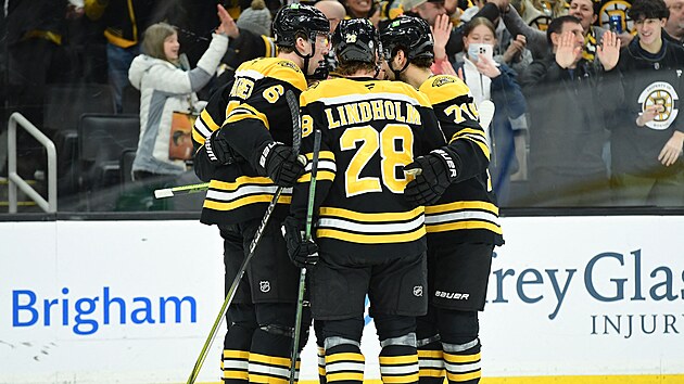 Hokejist� Bostonu se raduj� z g�lu proti San Jose.