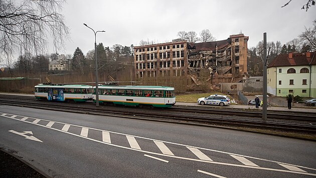 Torzo budovy ek demolice. (28. ledna 2025)