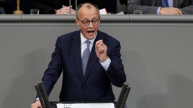 P�ed�k opozi�n� konzervativn� unie CDU/CSU Friedrich Merz v n�meck�m Bundestagu (29. ledna 2025)
