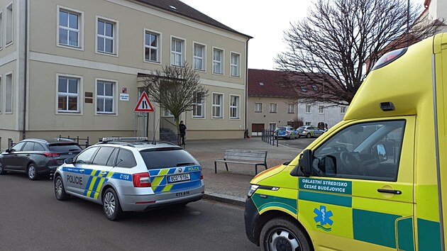 Policist ka zadreli, ale ped zkladn kolou v Rudolfov zstv zhruba deset policejnch aut