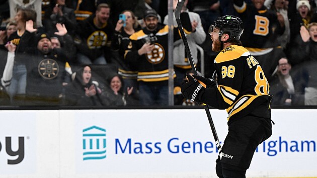 David Pastr��k (88) z Bostonu slav� sv�j g�l.