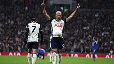 Richarlison z Tottenhamu slaví trefu do sít� Leicesteru.