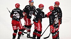 Hokejisté Hradce Králové se radují z gólu proti Litvínovu.
