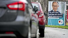 Volební plakát Friedricha Merze (CDU) 27. ledna 2025 v Dortmundu, Nmecko.