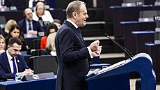 Polský premiér Donald Tusk p�i projevu p�ed poslanci Evropského parlamentu k...