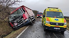 Nákladní vz peváející skot havaroval mezi obcemi Stantice a Híchovice na...