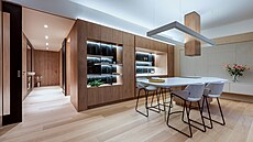 K osv�tlení ostr�vku slou�í velké obdélníkové záv�sné svítidlo, vyrobené...