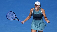 Madison Keysová se raduje z výhry v zápase na Australian Open