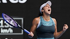 Madison Keysová se raduje po výh�e ve �tvrtfinále Australian Open.
