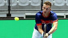 �eská tenisová jedni�ka Ji�í Lehe�ka na tréninku v porubské arén�.