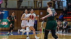 Natálie Martiková ze Sokola Hradec Králové u míe v zápase s SB Ostrava