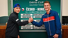 Gerard Campana Lee z Koreje a Ji�í Lehe�ka po losu kvalifika�ního duelu Davis...