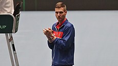 Kapitán Tomáš Berdych během kvalifikace Davis Cupu s Koreou v Ostravě